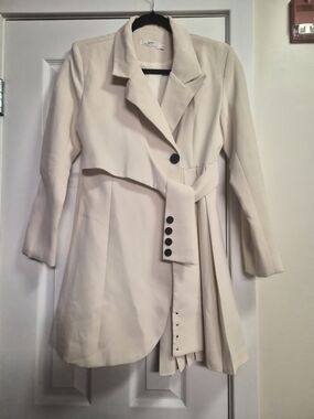 Women's Cream Suit Jacket Dress with Waist Tie